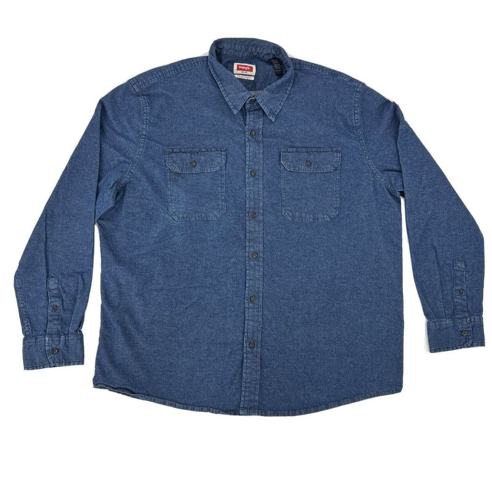 Wrangler Shirt Men's‎ 2XL Blue Denim Flex For Comfort Long Sleeve Button Up